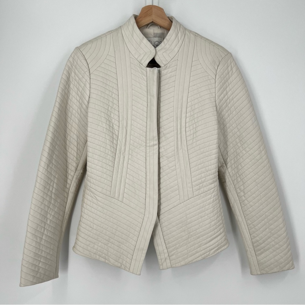 Helios & Luna Leather Jacket Quilted Ivory Zip Size Genuine Size 6